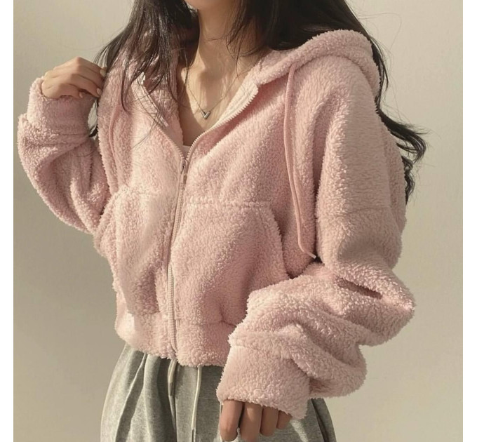 Women's plush fluffy cropped hoodie in various colors