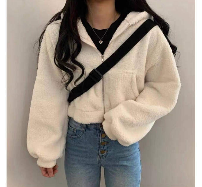 Women's plush fluffy cropped hoodie in various colors