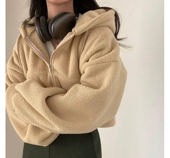 Women's plush fluffy cropped hoodie in various colors