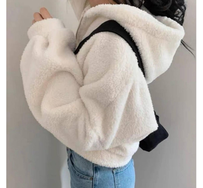 Women's plush fluffy cropped hoodie in various colors