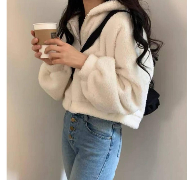 Women's plush fluffy cropped hoodie in various colors