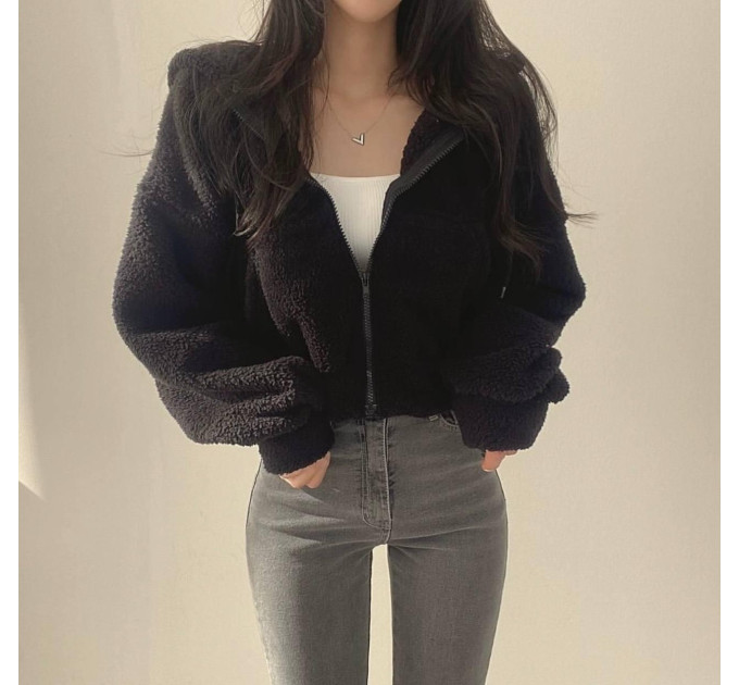 Women's plush fluffy cropped hoodie in various colors