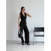 Natural fabric suit with cropped vest and palazzo pants
