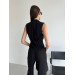 Natural fabric suit with cropped vest and palazzo pants