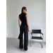 Natural fabric suit with cropped vest and palazzo pants