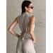 Natural fabric suit with cropped vest and palazzo pants