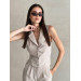 Natural fabric suit with cropped vest and palazzo pants