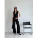 Natural fabric suit with cropped vest and palazzo pants