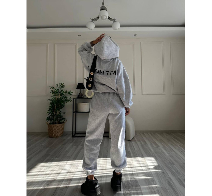 Stylish women's sports suit with fleece “I DON'T CARE” and various colors (Sizes 42-52)