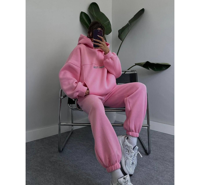 Stylish women's sports suit with fleece “I DON'T CARE” and various colors (Sizes 42-52)