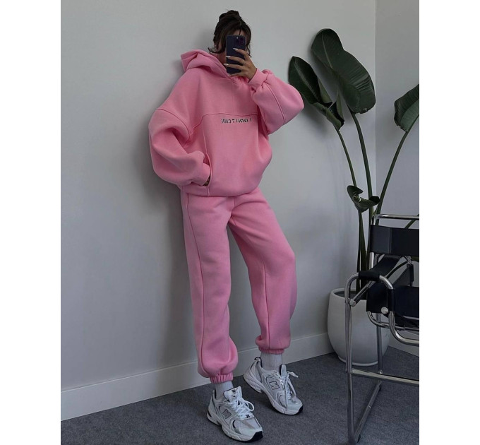 Stylish women's sports suit with fleece “I DON'T CARE” and various colors (Sizes 42-52)