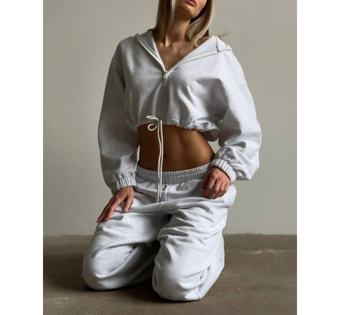 Women's Loose Fit Cropped Zip Hoodie & Straight Sweatpants Suit