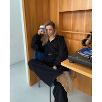 Women's Loose Fit Cropped Zipper Hoodie & Straight Sweatpants Suit 1291-1 (25)