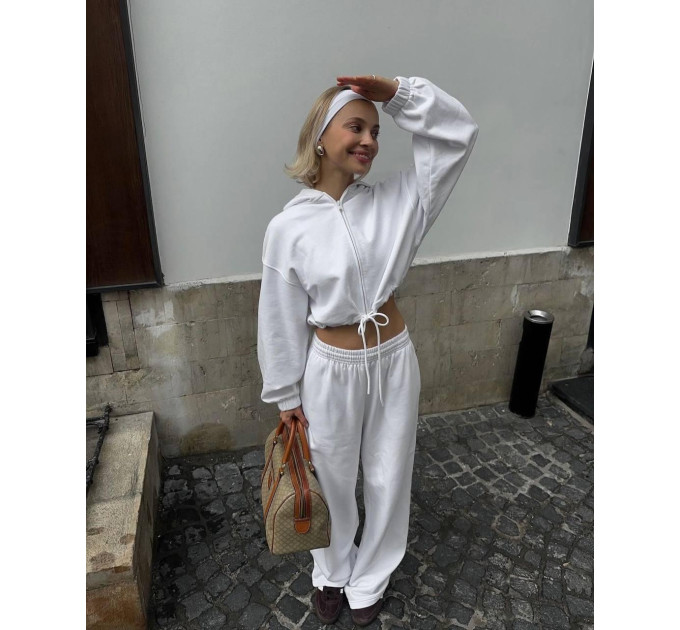 Women's Loose Fit Cropped Zip Hoodie & Straight Sweatpants Suit