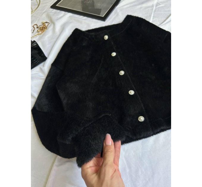 Women's fleece cardigan with pearl buttons