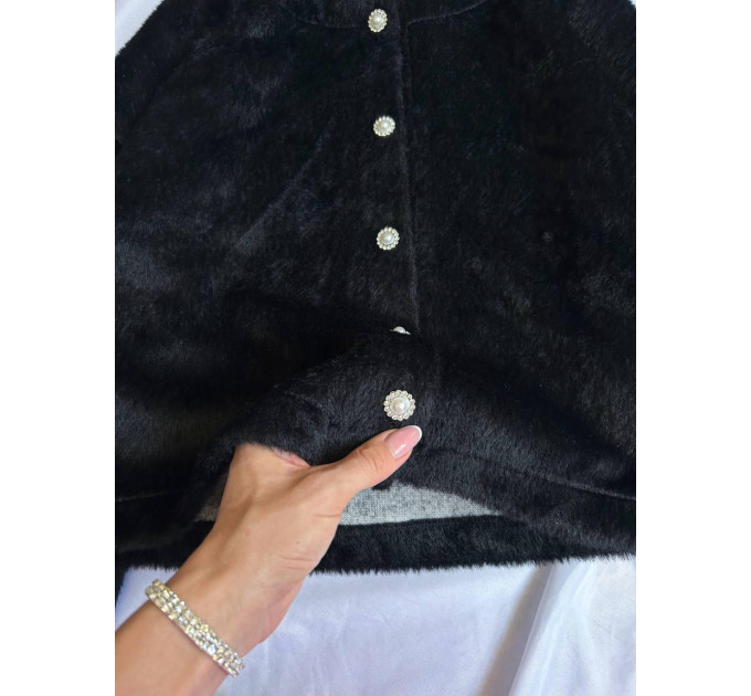 Women's fleece cardigan with pearl buttons