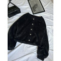 Women's fleece cardigan with pearl buttons