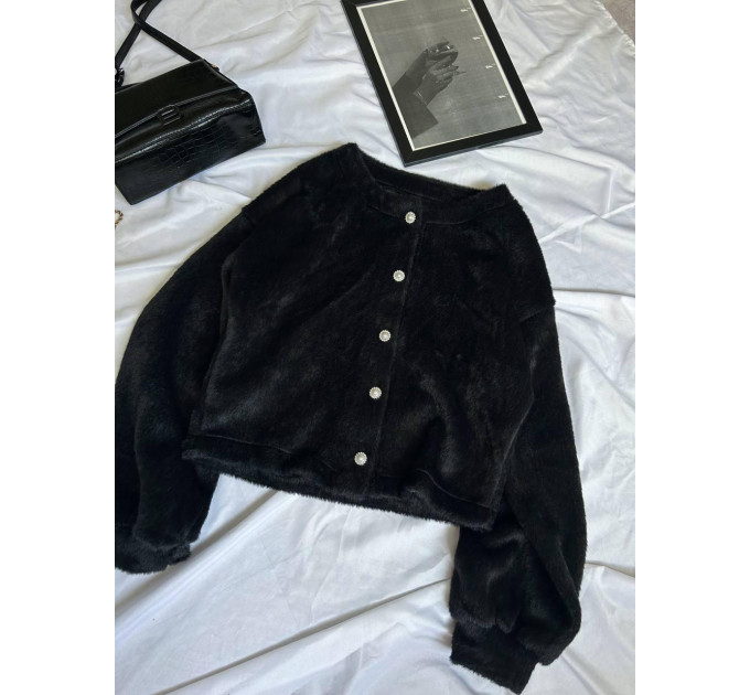 Women's fleece cardigan with pearl buttons