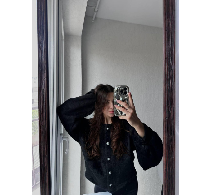 Women's fleece cardigan with pearl buttons