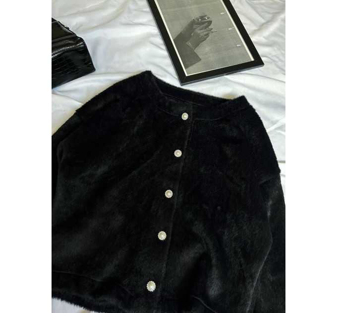 Women's fleece cardigan with pearl buttons