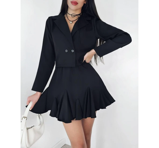 Unrealistically stylish trendy women's business suit two-piece jacket + skirt-shorts (various colors)