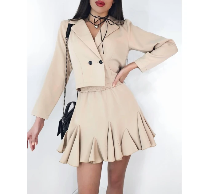 Unrealistically stylish trendy women's business suit two-piece jacket + skirt-shorts (various colors)