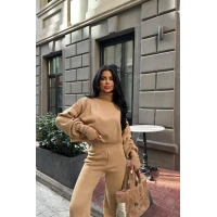 Женский костюм двойка на каждый день укороченный свитер и клешеные штанишки 315 (63)