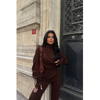 Женский костюм двойка на каждый день укороченный свитер и клешеные штанишки 315-1 (63)