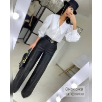 Женские брюки палаццо из экокожи на флисе (Размеры 42-56) 885 (22)
