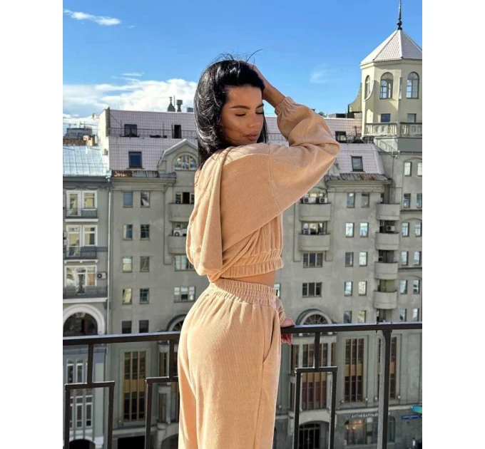 Comfortable spring women's corduroy tracksuit in various colors (Sizes 42-52)