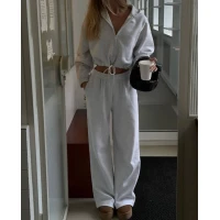 Женский костюм свободного кроя укороченное худи на молнии & прямые спортивные брюки 1291 (25)