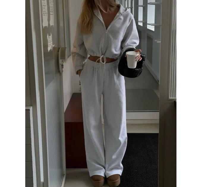 Женский костюм свободного кроя укороченное худи на молнии & прямые спортивные брюки