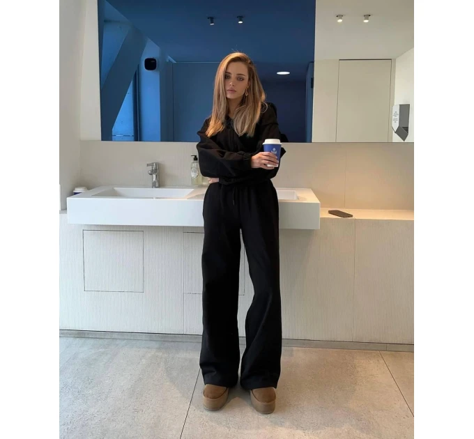 Женский костюм свободного кроя укороченное худи на молнии & прямые спортивные брюки