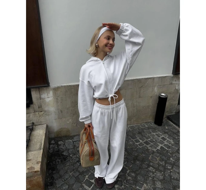 Женский костюм свободного кроя укороченное худи на молнии & прямые спортивные брюки