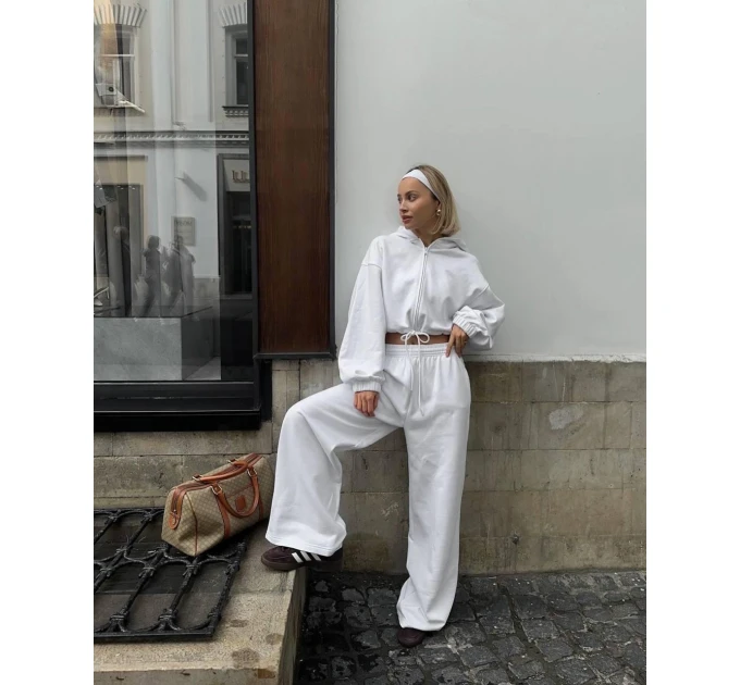 Женский костюм свободного кроя укороченное худи на молнии & прямые спортивные брюки