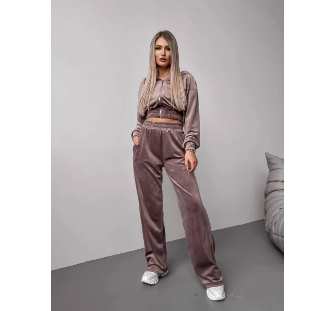 Trendy velour women's tracksuit, two-piece, large color palette