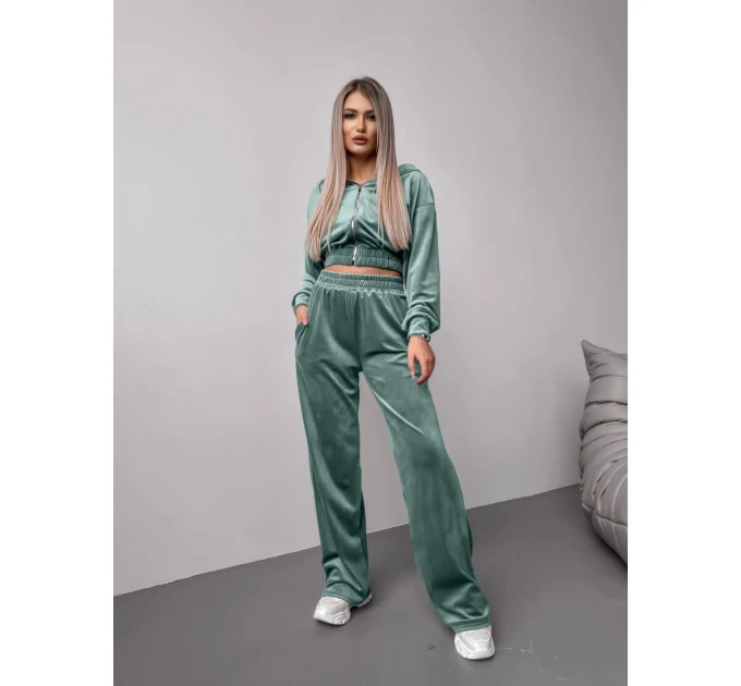 Trendy velour women's tracksuit, two-piece, large color palette