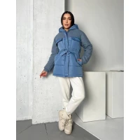 Стильная зимняя женская куртка с отделкой из барашку 8831 (87)