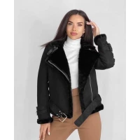 Stylish women's sheepskin coat made of faux suede with fur and various colors (SL) 2141-1 (88)